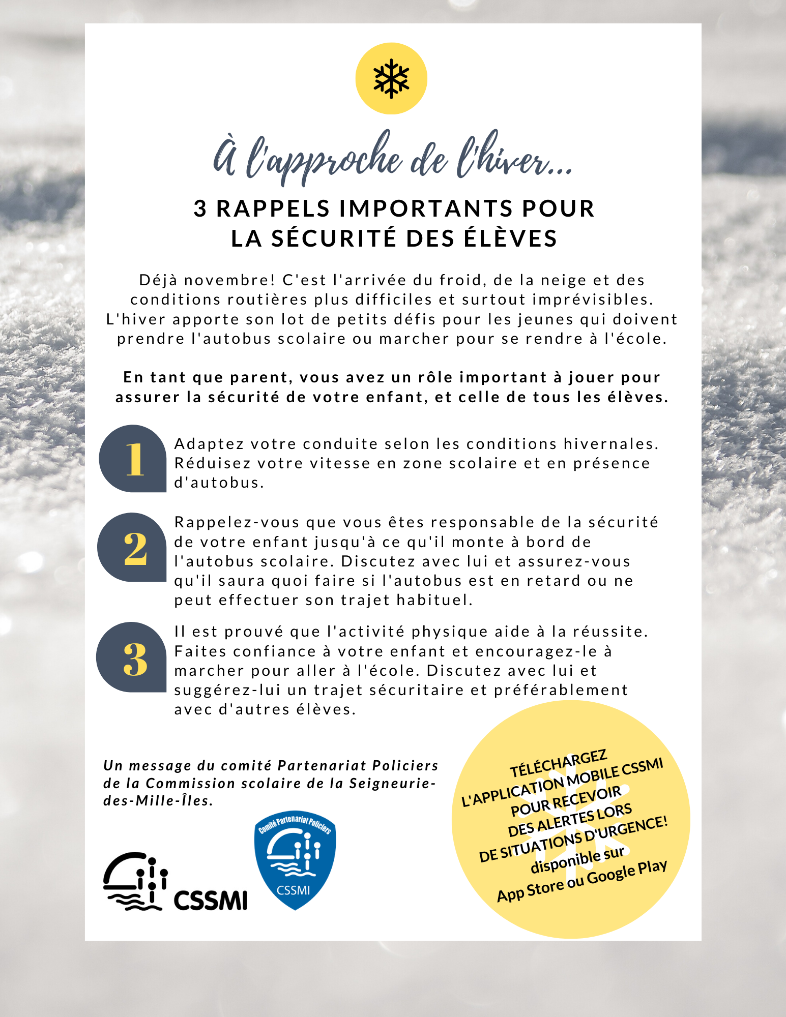 Sécurité des élèves hiver 2019